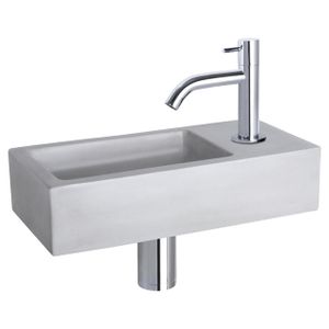 Differnz Ravo fonteinset - 38.5x18.5x9cm - Rechthoek - 1 kraangat - Gebogen chromen kraan - Beton Grijs 38.005.07