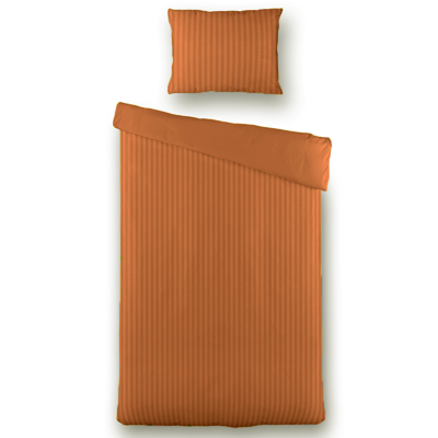 Dekbedovertrek Katoen-Satijn - Satijnstreep - Cognac - Eenpersoons (140x200 Cm) - Bruin Katoen-satijn Katoen - Strepen & Hotel Luxe - Presence - Dekbed-Discounter.nl