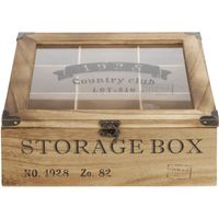 Houten theedoos bruin Storage Box 9-vaks 25 cm - thumbnail
