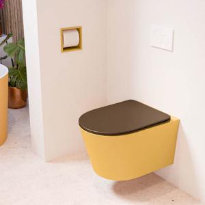 Wandcloset Mondiaz Lavie | Zonder spoelrand | Incl.Toiletzitting-Rust | Keramiek | Ocher (geel)