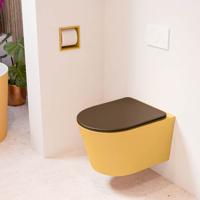 Wandcloset Mondiaz Lavie | Zonder spoelrand | Incl.Toiletzitting-Rust | Keramiek | Ocher (geel) Wandcloset Mondiaz Lavie | Zonder spoelrand | Incl.Toiletzitting-Rust | Keramiek | Ocher (geel)