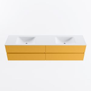 MONDIAZ VICA 200cm badmeubel onderkast Ocher 4 lades. Wastafel CLOUD dubbel 2 kraangaten, kleur Talc.