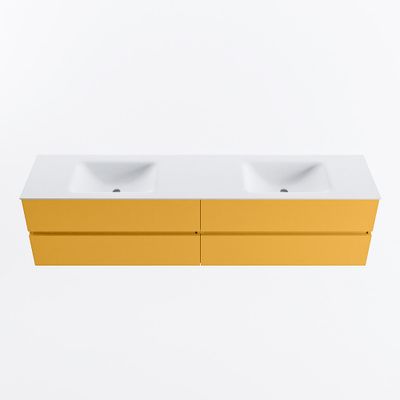 MONDIAZ VICA 200cm badmeubel onderkast Ocher 4 lades. Wastafel CLOUD dubbel 2 kraangaten, kleur Talc.