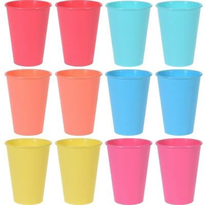 Kunststof drinkbekers in mix kleuren - 12x stuks - 12 cm - Campingservies - kinderen - limonadebeker