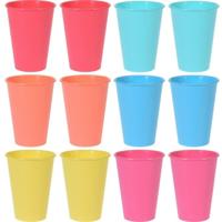 Kunststof drinkbekers in mix kleuren - 12x stuks - 12 cm - Campingservies - kinderen - limonadebeker