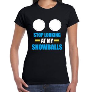 Apres ski t-shirt Stop looking at my snowballs zwart dames - Wintersport shirt - Foute apres ski ou