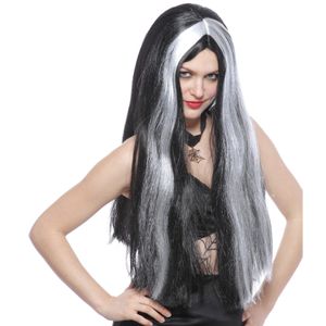 Funny Fashion Heksenpruik lang haar - zwart/grijs - dames - Halloween