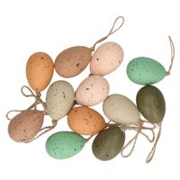 Decoris decoratie paaseieren - hangend - 12x stuks - 9 cm - kunststof - pasen - paastakken