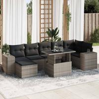 8-delige Loungeset met kussens poly rattan grijs