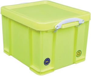 Really Useful Box opbergdoos 35 liter, neongeel met witte handvaten