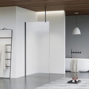 Fortifura Galeria inloopdouche - 30x200cm - ribbelglas - plafondarm - Geborsteld Gunmetal PVD SW797945/SW797907/SW804545