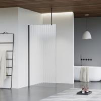 Fortifura Galeria inloopdouche - 30x200cm - ribbelglas - plafondarm - Geborsteld Gunmetal PVD SW797945/SW797907/SW804545