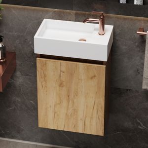 Fontana Alaska toiletmeubel warm eiken 40x22cm met solid surface fontein rechts