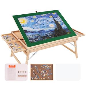 VEVOR opvouwbare puzzeltafel, puzzelbord, 1500 stukjes, puzzelezel, in hoogte verstelbare grenen puzzeltafel, kanteltafel, puzzelbord met 4 uittrekbare laden, leuk voor volwassenen en kinderen