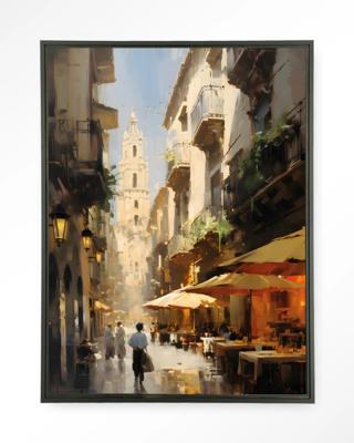 Urban Cotton Wandkleed 'Barcelona' 145 x 190cm in Floating Frame - black