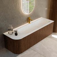 Badmeubel Mondiaz Kurve-Dlux | 145 cm | Meubelkleur Walnut | Wastafelkleur Opalo | Solid surface | Rechts spoelbak | 1 kraangat