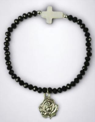 Armband Zwart Kristal en Parelmoer Kruis - Sieraden - Spiritueelboek.nl