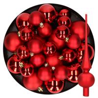 Kerstversiering kunststof kerstballen met piek rood 6-8-10 cm pakket van 45x stuks - Kerstbal