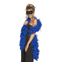 Venetiaans oogmasker in het zwart - Met dikke veren Boa in het blauw - 180 cm - Dames