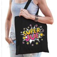 Super juf popart katoenen tas zwart voor dames - cadeau tasjes - Feest Boodschappentassen