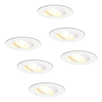 Set van 6 Pittsburg LED inbouwspots - GU10 4 Watt 345 lumen - 2700K Warm wit - Dimbaar - Rond - Kantelbaar - IP20 Voor binnen - Wit