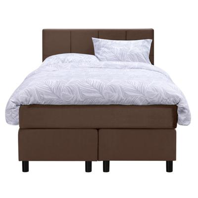 Leen Bakker - Boxspring Liv Geblokt - 120x200 Cm - Ronde Poot - Stof/Velvet - Bruin