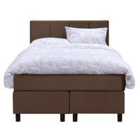 Leen Bakker - Boxspring Liv Geblokt - 120x200 Cm - Ronde Poot - Stof/Velvet - Bruin