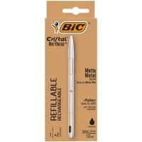 Balpen bic cristal re-new 1 pen + 2 vull m zwart
