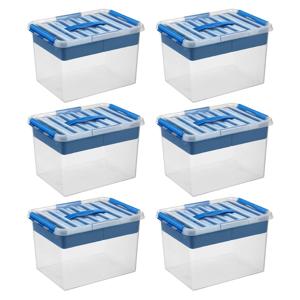 Q-line opbergbox met inzet 22L blauw - Set van 6