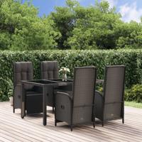 5-delige Tuinset met kussens poly rattan zwart