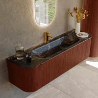 Badmeubel Mondiaz Kurve-Dlux | 160 cm cm | Meubelkleur Ruby | Wastafelkleur Lava | Solid surface | Wasbak midden spoelbak | 1 kraangat