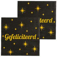 Verjaardag feest servetten - Gefeliciteerd - 32x stuks - zwart/goud - 33 x 33 cm
