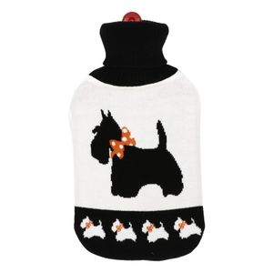 Warmwater kruik met wit/zwarte honden hoes 2 liter