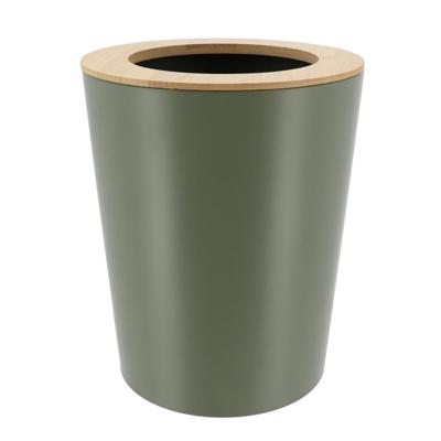 Tendance Badkamer prullenbak/afvalbak 103 series - groen - 5 liter - 20 x 25 cm - metaal/bamboe hout