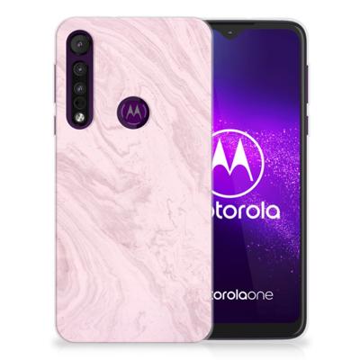 Motorola One Macro | TPU | Siliconen hoesje | Marble Pink - Origineel Cadeau Vriendin