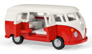 Siku VW T1 bus speelgoedauto 1:50 metaal/kunststof rood/wit deuren kunnen open trekhaak detailgetrouwe wielen