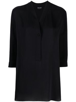 Giorgio Armani blouse en soie à col v - Bleu