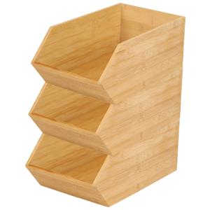 Stapelbare opbergmand 1 vaks - 3x - L18 x B31 x H12 cm - bamboe hout - lichtbruin - organizer