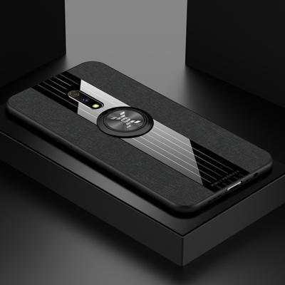 Voor OPPO Realme X/K3 XINLI stiksels doek Textue schokbestendig TPU beschermhoes met ring houder (zwart)