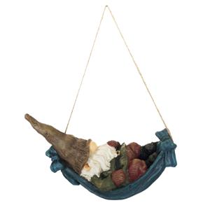 Tuinkabouter hangmat - 22 cm - bruin - ophang touw - tuin- en binnendecoratie - polyresin beeldje