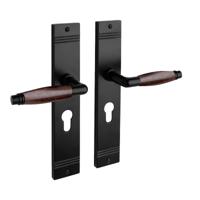 De Oude Deurklink Deurklink Retro palissander zwart op schild profielcilindergat 55mm