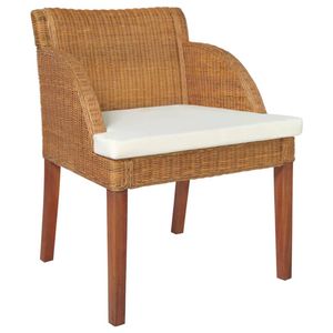 The Living Store Rattan Eetkamerstoelen - 60x59x76 cm - Lichtbruin - Crèmewit kussen