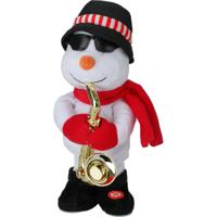 Sneeuwpop pop - met saxofoon - dansend met muziek - 35 cm- kerstfiguur