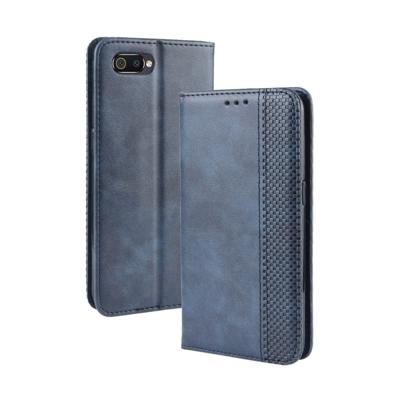 Magnetische Buckle retro Crazy Horse textuur horizontale Flip lederen case voor OPPO Realme C2/A1K met houder & kaartsleuven & fotolijstjes (blauw)