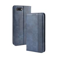 Magnetische Buckle retro Crazy Horse textuur horizontale Flip lederen case voor OPPO Realme C2/A1K met houder & kaartsleuven & fotolijstjes (blauw)