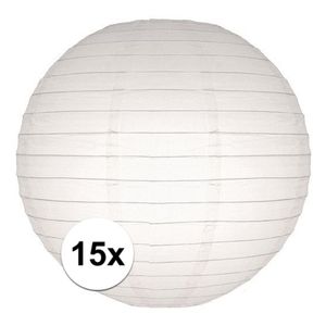 15x Witte bruiloft versiering lampionnen rond 25 cm   -