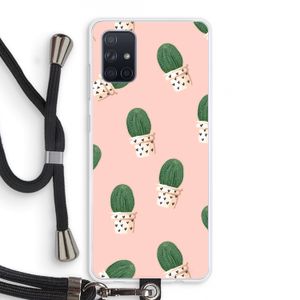 Cactusprint roze: Samsung Galaxy A71 Transparant Hoesje met koord
