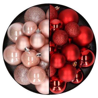 Kerstballen 60x stuks - mix lichtroze/rood - 4-5-6 cm - kunststof