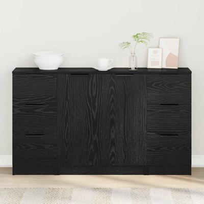 Dressoir 3 pcs Zwart eiken 121 x 30 x 70 cm Bewerkt hout