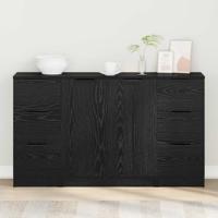 Dressoir 3 pcs Zwart eiken 121 x 30 x 70 cm Bewerkt hout